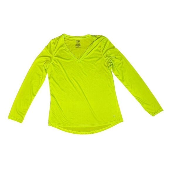 Danskin Now Neon Yellow Pullover Running Jogging LS Semi-Fitted Top sz L(12-14) - Picture 1 of 8
